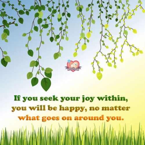 If you seek your joy within, you will be happy, no matter what goes on around you.